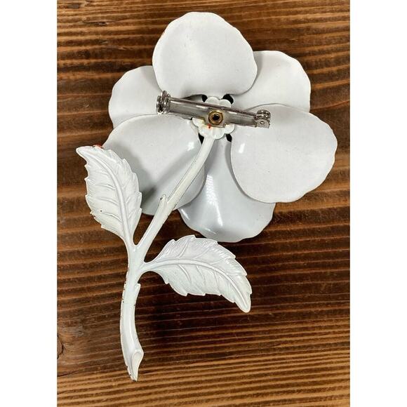 Vintage Large Gray Metal Flower Brooch Pin - Picture 4 of 6